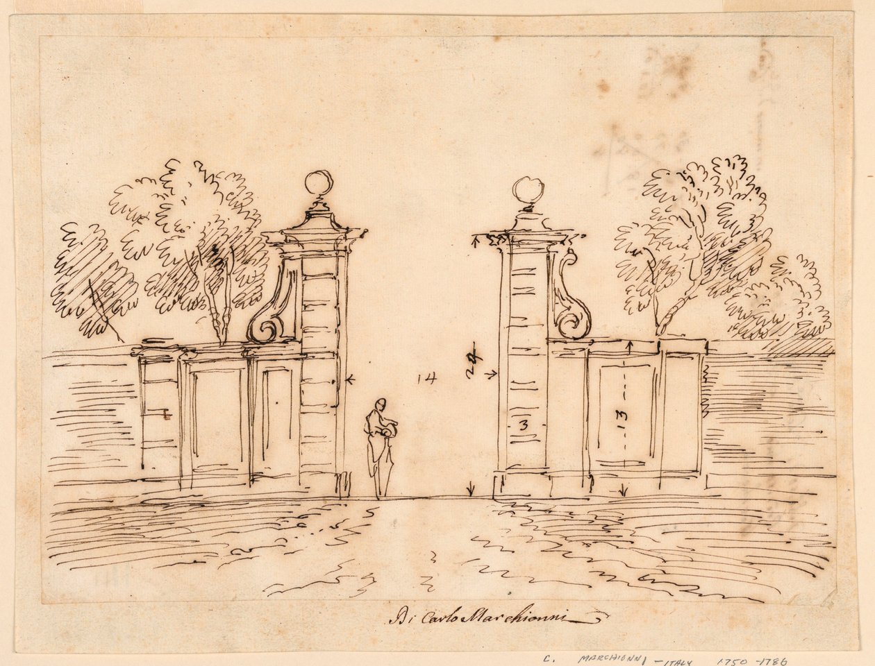 Disegno, progetto per la porta di una villa, 1750-55 da Carlo Marchionni