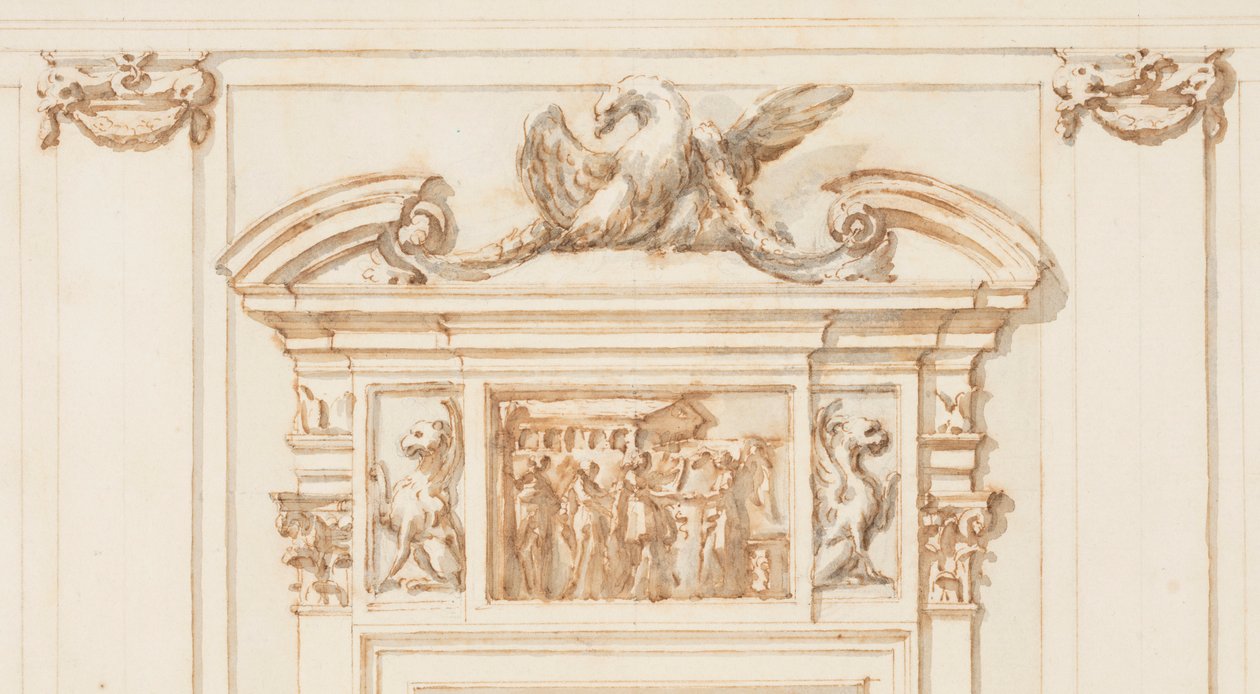 Disegno, Progetto per il portale nord, Grande Galleria, Villa Albani, Roma, Italia, 1755-56 da Carlo Marchionni