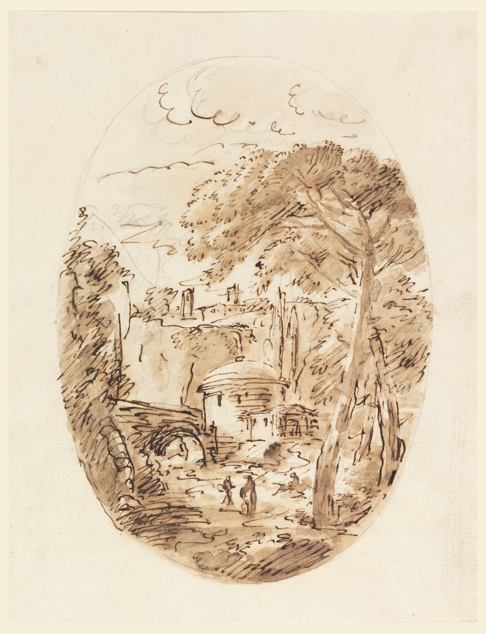 Disegno, Paesaggio con cavaliere e ponte, 1750-1786 da Carlo Marchionni