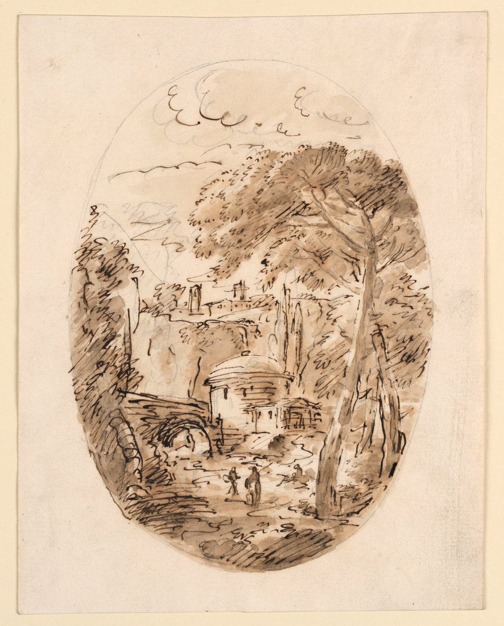 Disegno, Paesaggio con cavaliere e ponte, 1750-1786 da Carlo Marchionni