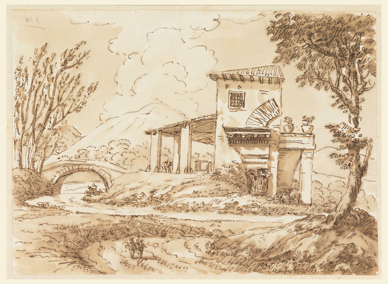 Disegno, Paesaggio con villa, 1750-60 da Carlo Marchionni