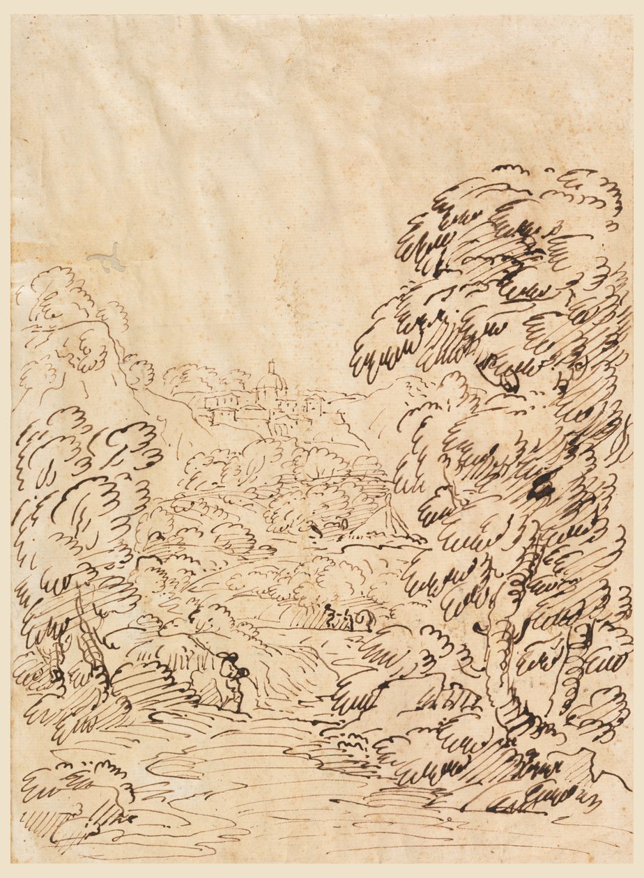 Disegno, Strada che porta a una città di montagna, 1750-86 da Carlo Marchionni
