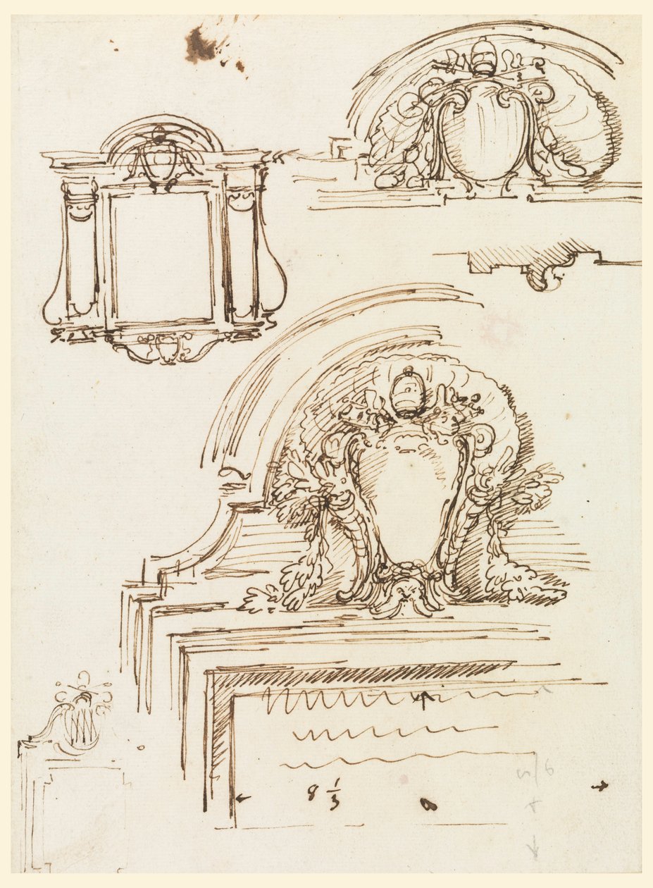 Disegno, bozzetti per cornici per la sacrestia di San Pietro, 1740-58 da Carlo Marchionni