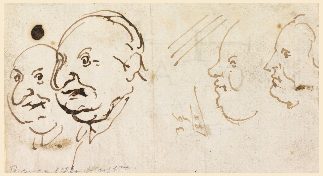 Disegno, schizzi di quattro teste in caricatura, 1725-75 da Carlo Marchionni