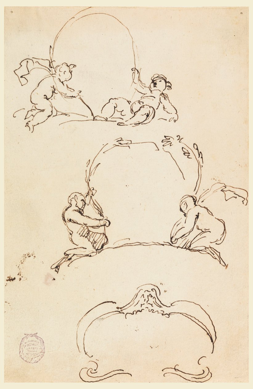 Disegno, Tre schizzi di cartigli, prima del 1775 da Carlo Marchionni