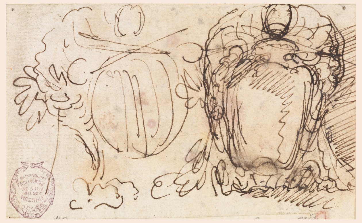 Disegno, Due stemmi per lo stemma di Papa Benedetto XIV, 1740-58 da Carlo Marchionni