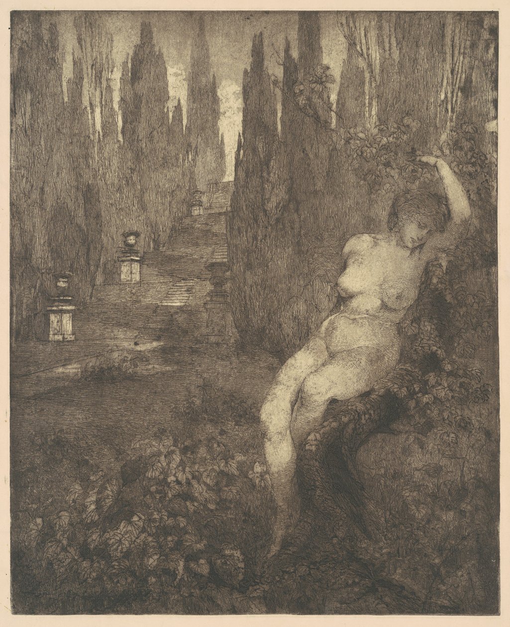 Donna ignuda addormentata nel parco, 1890s da Carlo Paolo Agazzi