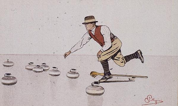 Uomo che lancia una pietra in un gioco di curling da Carlo Pellegrini