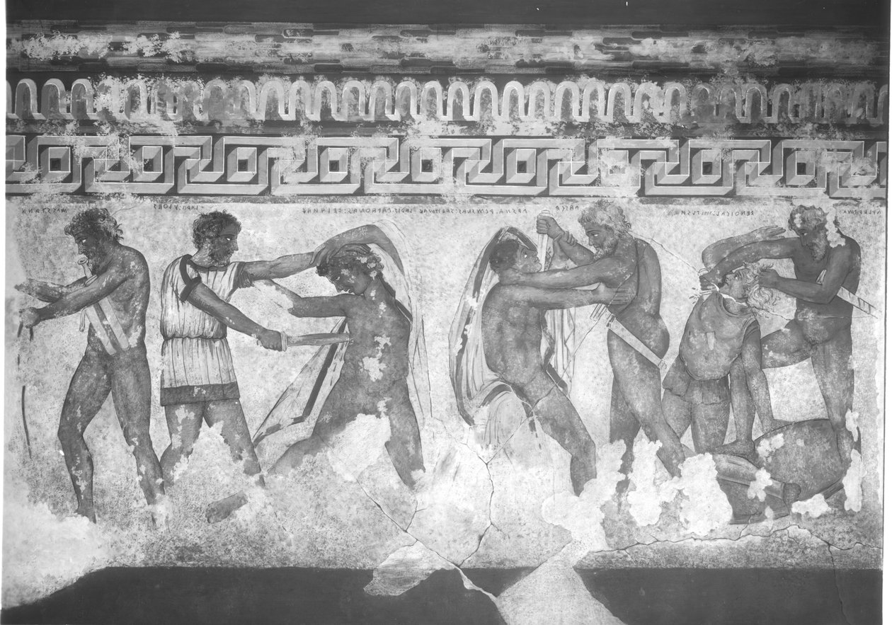 Ricostruzione del dipinto murale etrusco nella Tomba François a Vulci, c.320-280 a.C. da Carlo Ruspi