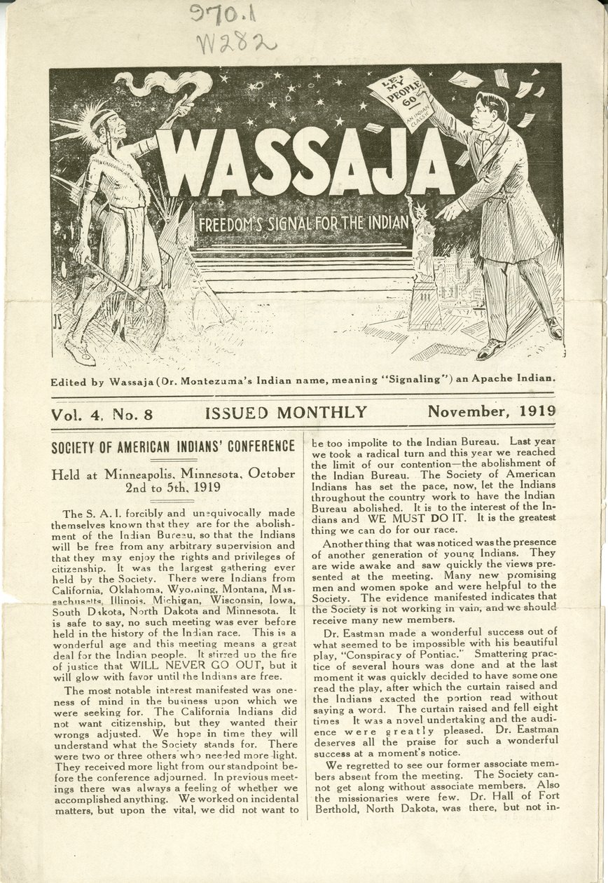Numero di Wassaja, Vol. 4, No. 8, Novembre 1919 da Carlos Montezuma