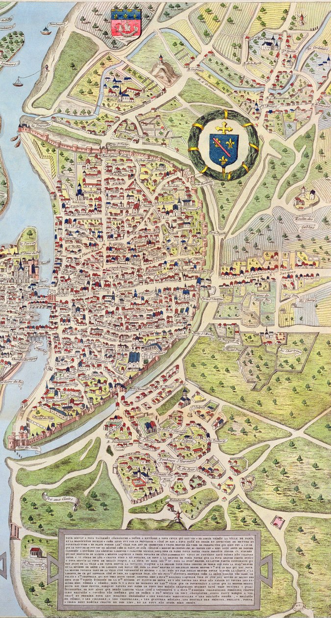 (Dettaglio) della Riva Sinistra, dalla mappa di Parigi c. 1540, conosciuta come il Plan de la Tapisserie, realizzata come arazzo c. 1570, 1818 da Caroline Naudet