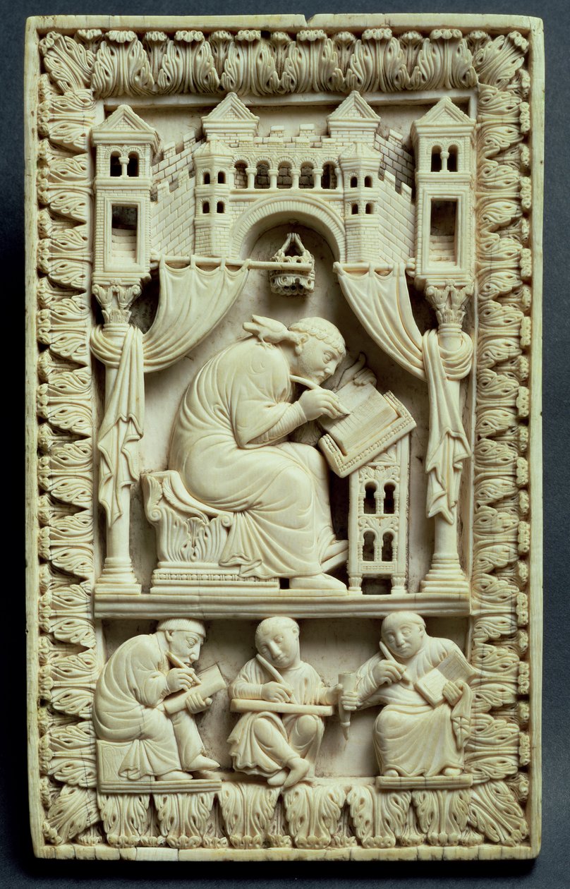 San Gregorio che scrive con scribi sotto, Scuola Franco-Tedesca, c.850-875 da Carolingian School