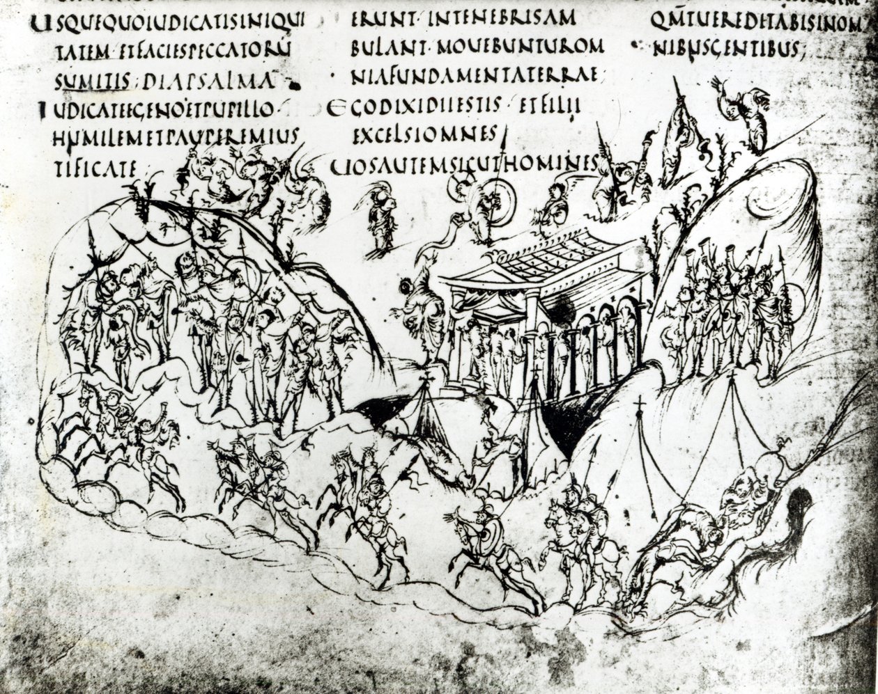 Varie scene che illustrano un salmo, dal Salterio di Utrecht, copia dell