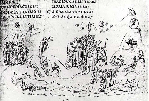 Varie scene che illustrano uno dei Salmi, dal Salterio di Utrecht, copia dell