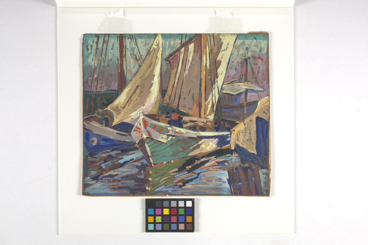 Pescherecci in porto (gouache su carta marrone) da Carolyn Bradley