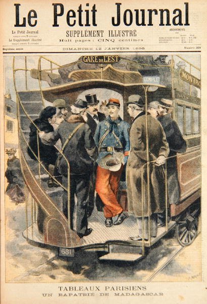 Un soldato rimpatriato dal Madagascar, inciso da Fortune-Louis Meaulle (1844-1901) illustrazione da Le Petit Journal, 12 gennaio 1896 da Carrey