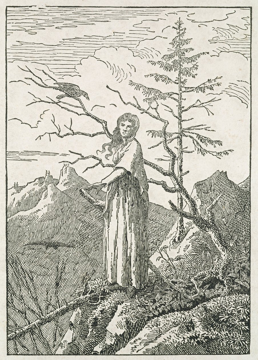 Donna con un Corvo, sul Bordo di un Precipizio da Caspar David Friedrich
