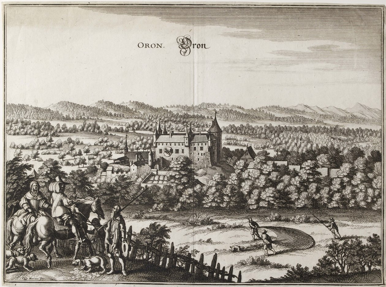 Veduta del Castello di Oron, Svizzera, 1653 da Caspar Merian