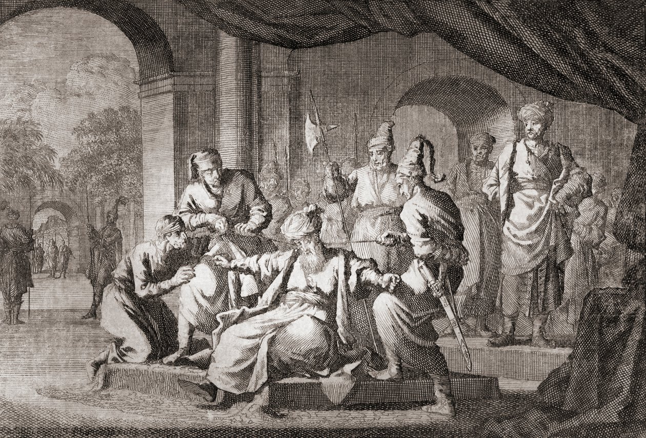 Nobile strangolato con una corda di seta. Impero Ottomano (stampa) da Caspar (after) Luyken