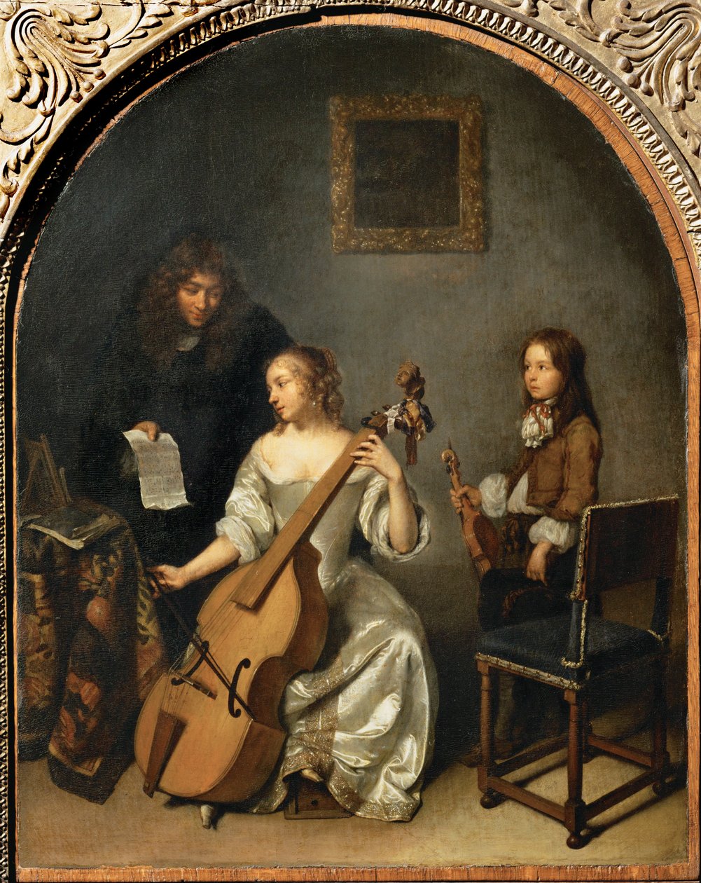 La lezione di violoncello - La lezione di violoncello ... da Caspar (studio of) Netscher