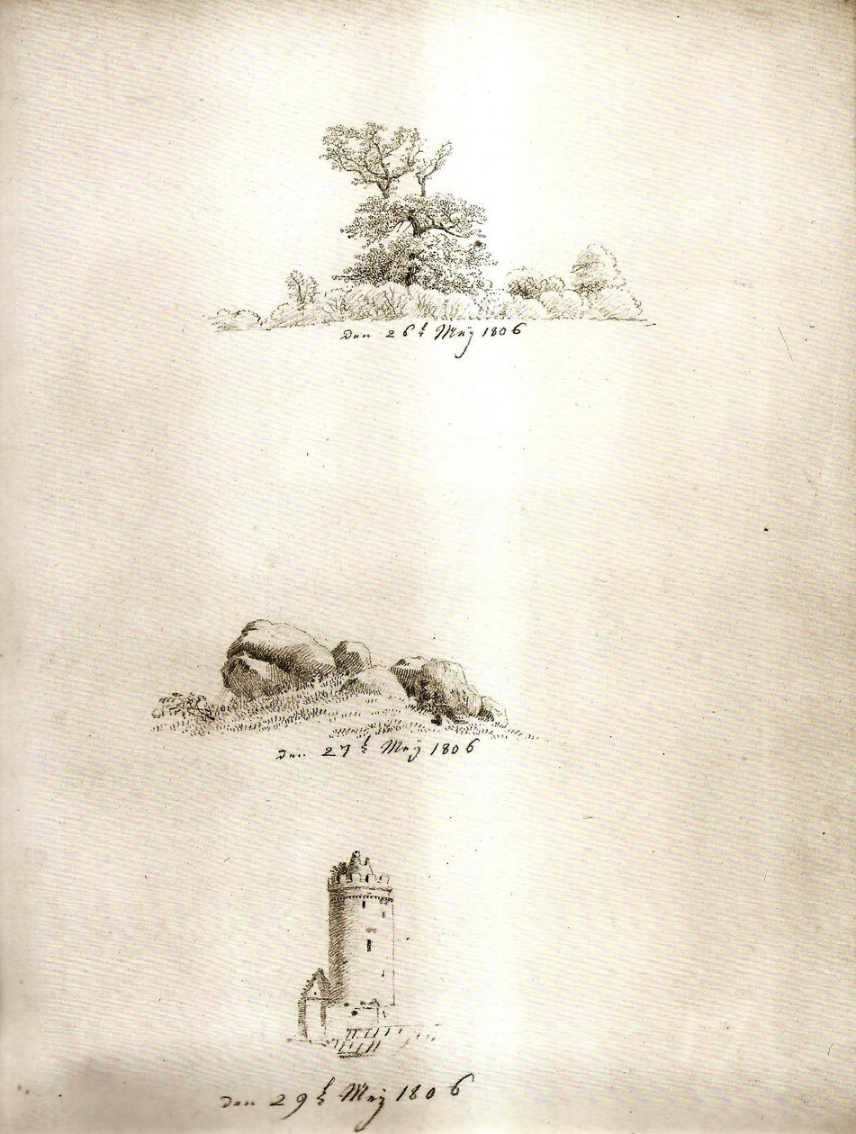 Albero, tumulo e torre da Caspar David Friedrich
