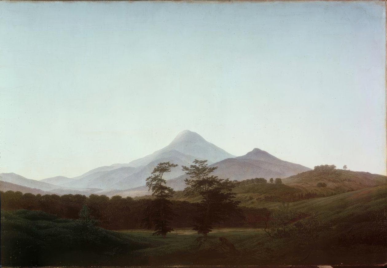 Paesaggio boemo con il grande e piccolo Milleschaue da Caspar David Friedrich
