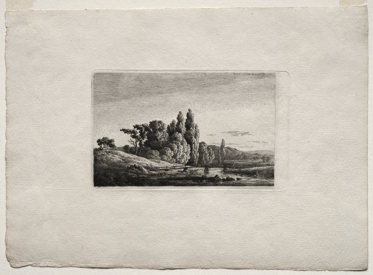 Ponte Pedonale con Croce davanti ad Alberi su un Fiume da Caspar David Friedrich
