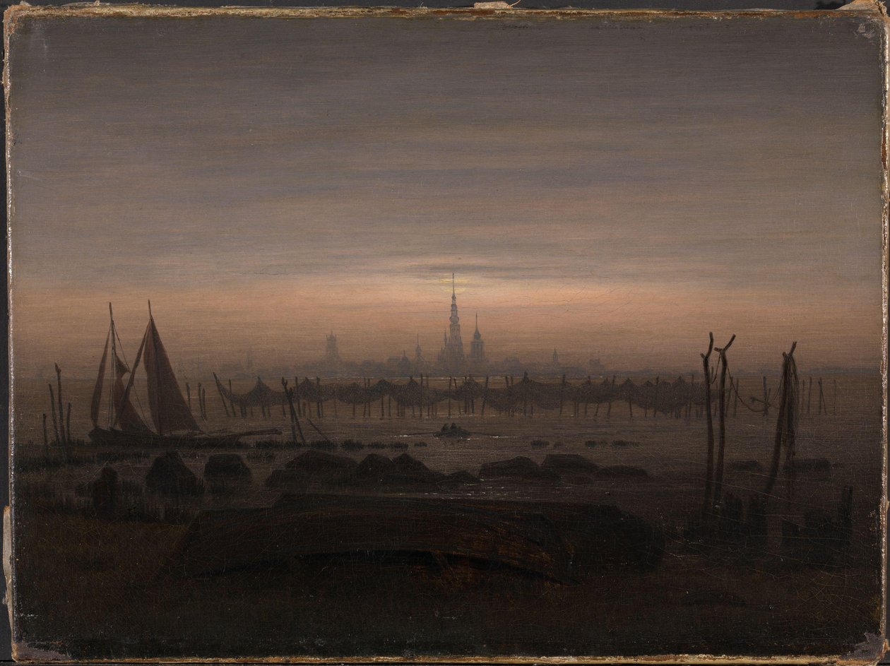 Tedesco: Greifswald al chiaro di luna Greifswald al chiaro di luna da Caspar David Friedrich