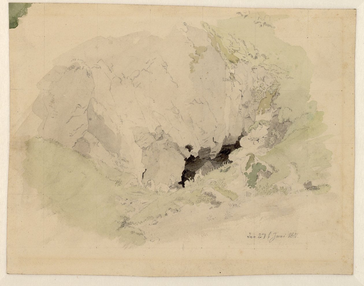 Tedesco: Studie zur "Felsenschlucht" mit zwei kleinen Figuren am Höhleneingang Studio sul "Felsenschlucht" (letteralmente: Canyon di roccia) con due piccole figure all