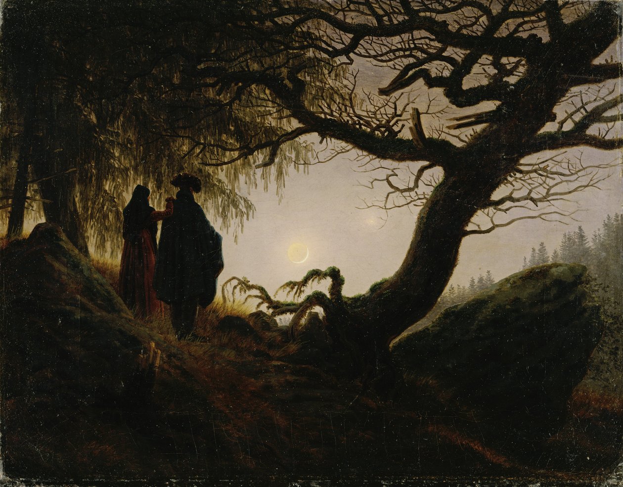 Un uomo e una donna che contemplano la luna da Caspar David Friedrich