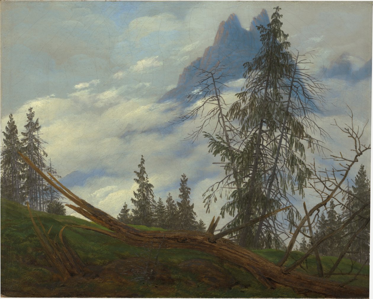 Cima di montagna con nuvole fluttuanti da Caspar David Friedrich