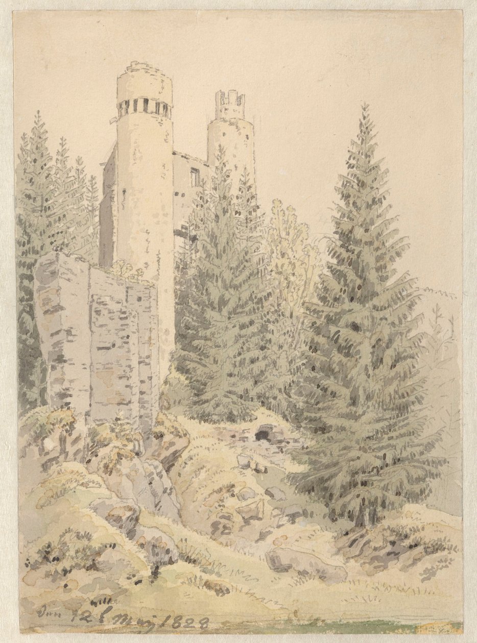 Il foglio dei costi di "The Ruin" a Bilina da Caspar David Friedrich