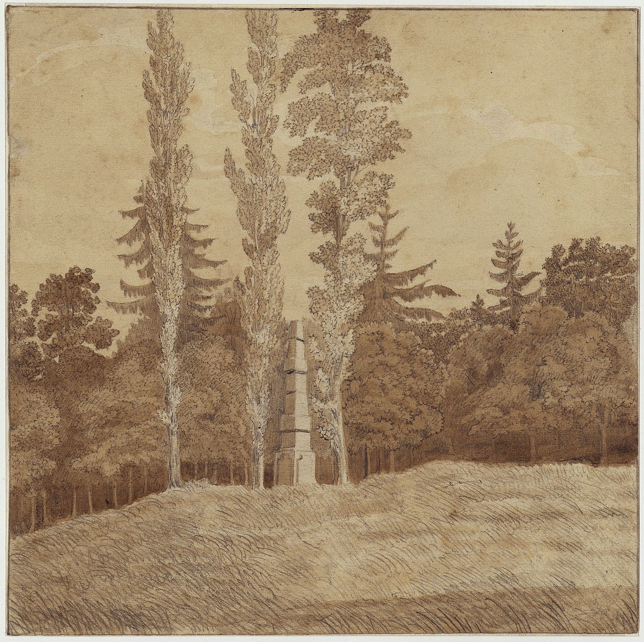 Radura nel bosco con obelisco nella valle di Seifersdorf da Caspar David Friedrich