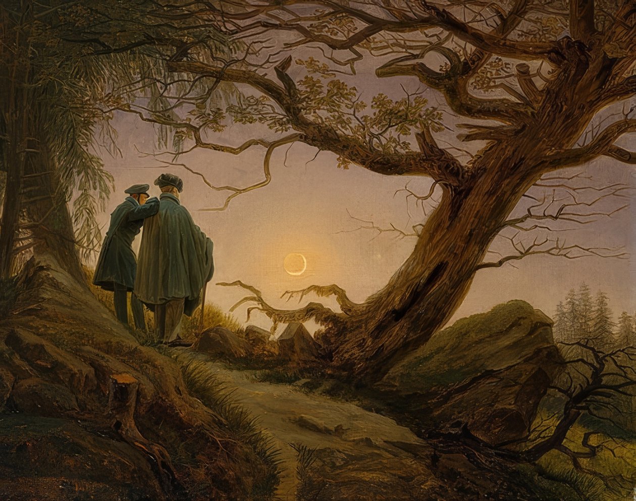 Due uomini che osservano la luna. 1825-30 da Caspar David Friedrich