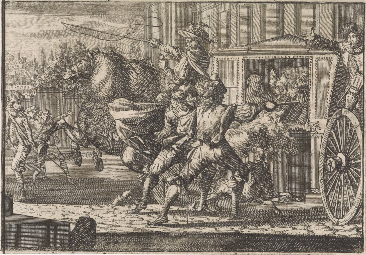 Attentato a Nicolau Monteiro, priore di Cedofeita, nelle strade di Roma da Caspar Luyken (attributed to)
