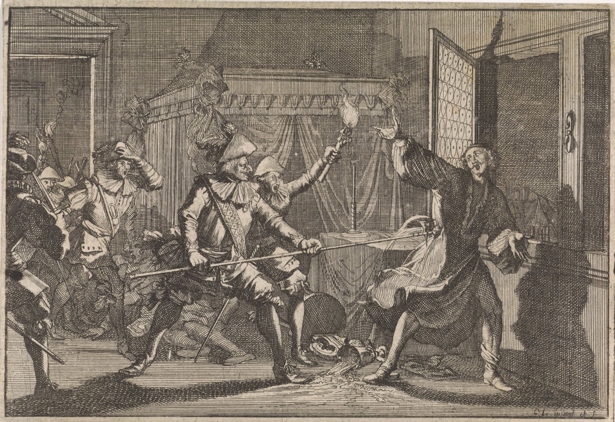 Albrecht von Wallenstein, duca di Friedland, viene assassinato dai suoi stessi soldati, 1634 da Caspar Luyken (attributed to)