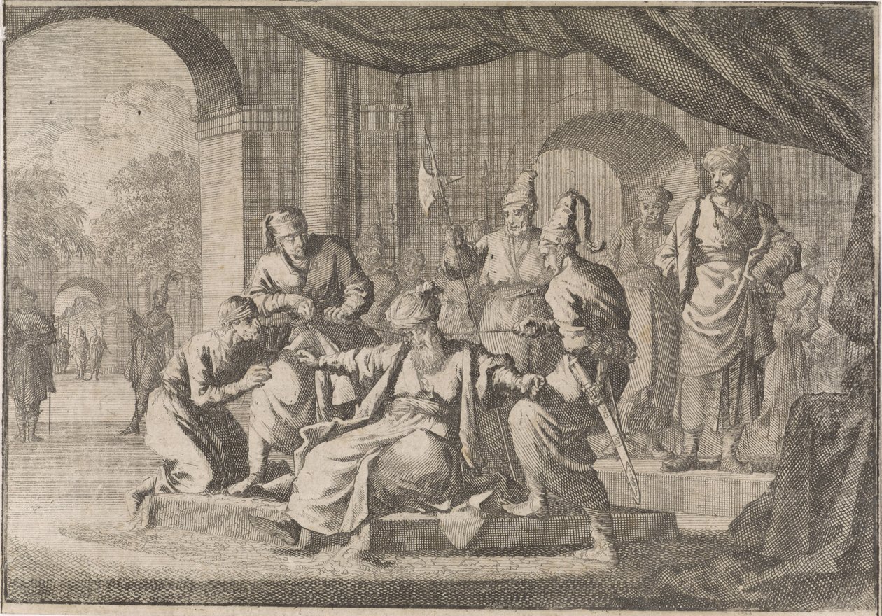 Mustafa, il nipote del sultano Murat IV, viene strangolato per suo ordine, 1639 da Caspar Luyken (attributed to)