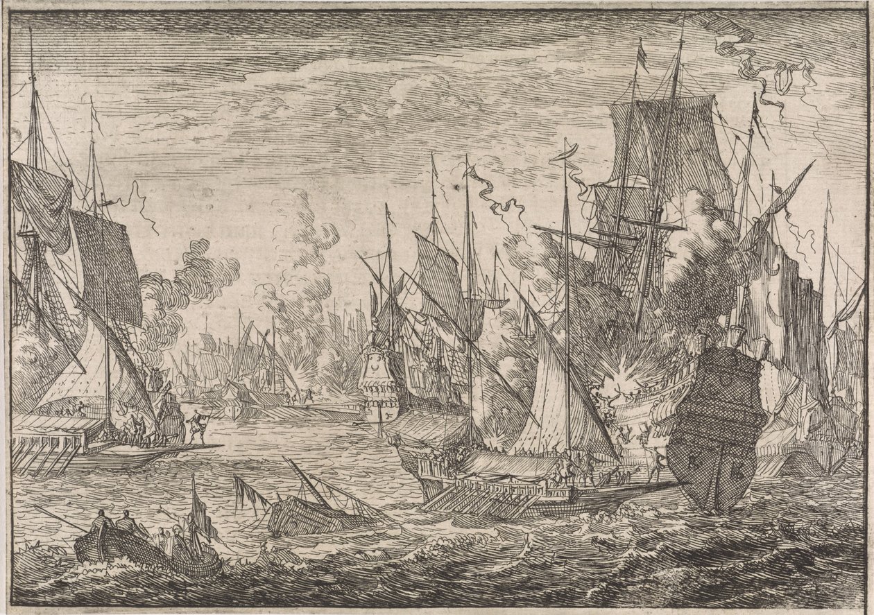 Battaglia navale tra navi da guerra turche e galee dei Cavalieri di Malta, 1644 da Caspar Luyken (attributed to)