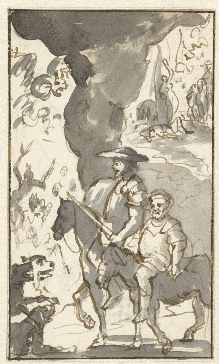 Don Chisciotte e Sancho Panza passano davanti a una fucina Ontwerpen voor het vijfde deel van Histoire de l
