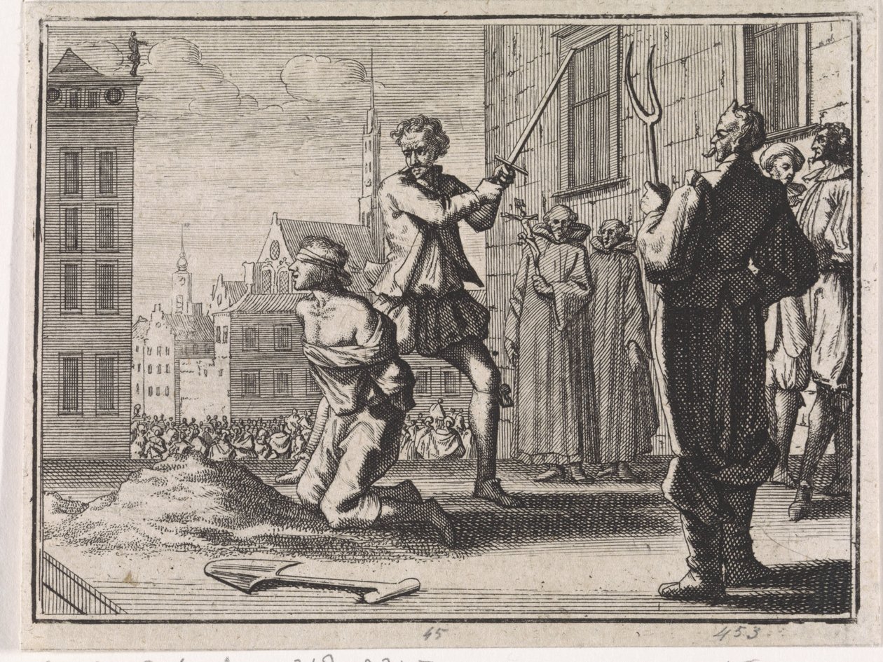 Decapitazione di un ragazzo sotto lo sguardo di ecclesiastici e del diavolo da Caspar Luyken