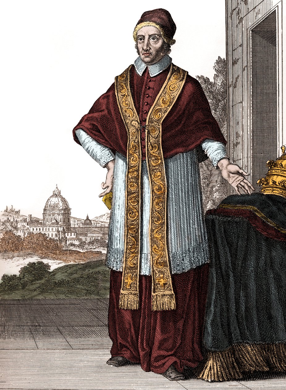 Ritratto di papa Clemente XI (Clemente o Clemens) (papa dal 1700 al 1721) - Disegni di Caspar Luyken - Inciso e pubblicato da Christoph Weigel (Norimberga 1703) da Caspar Luyken