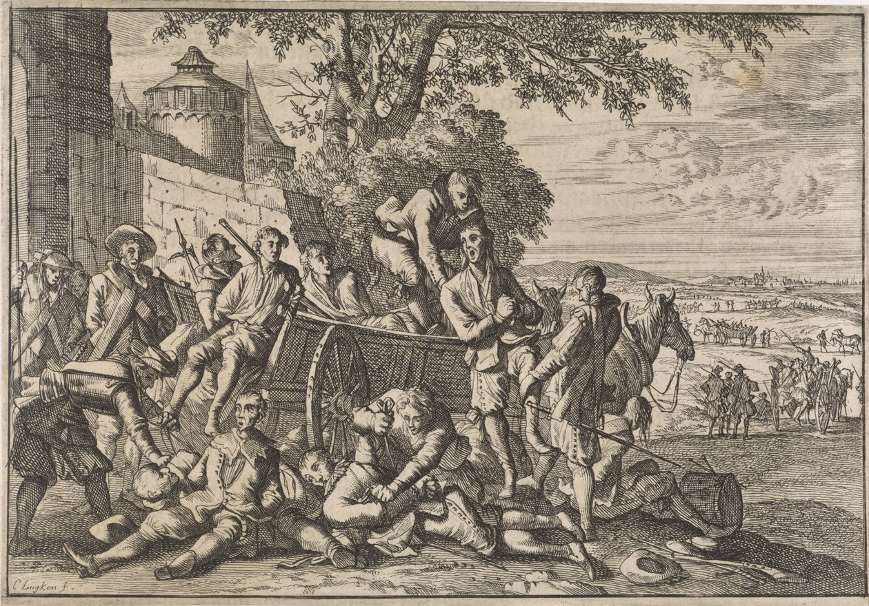 Soldati spagnoli caricati su carri e portati via, 1641 da Caspar Luyken