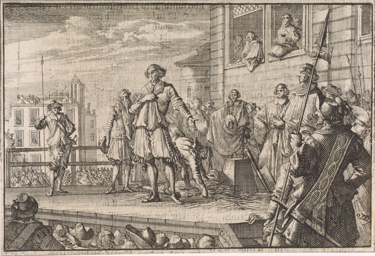 Thomas Wentworth, conte di Strafford, parla al popolo dal patibolo, 1641 da Caspar Luyken