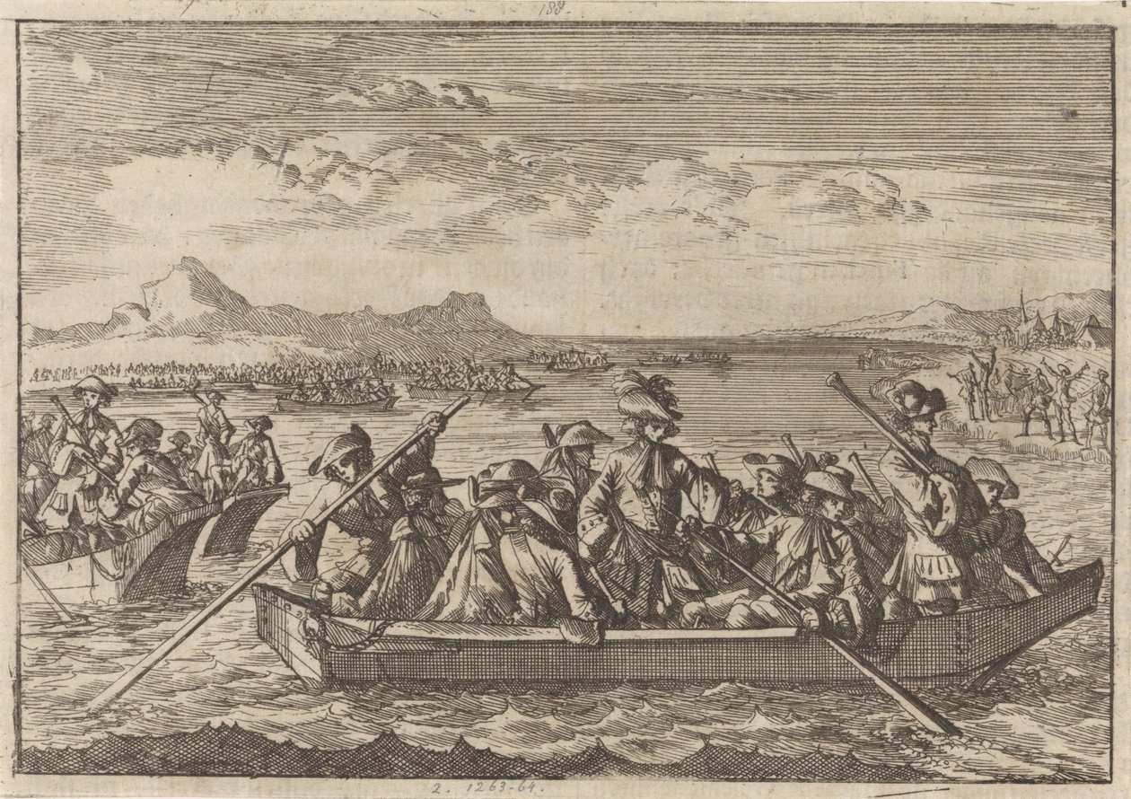 Valdesi cacciati dalla Savoia tornano in barca sul lago di Ginevra verso la loro terra, 1689 da Caspar Luyken