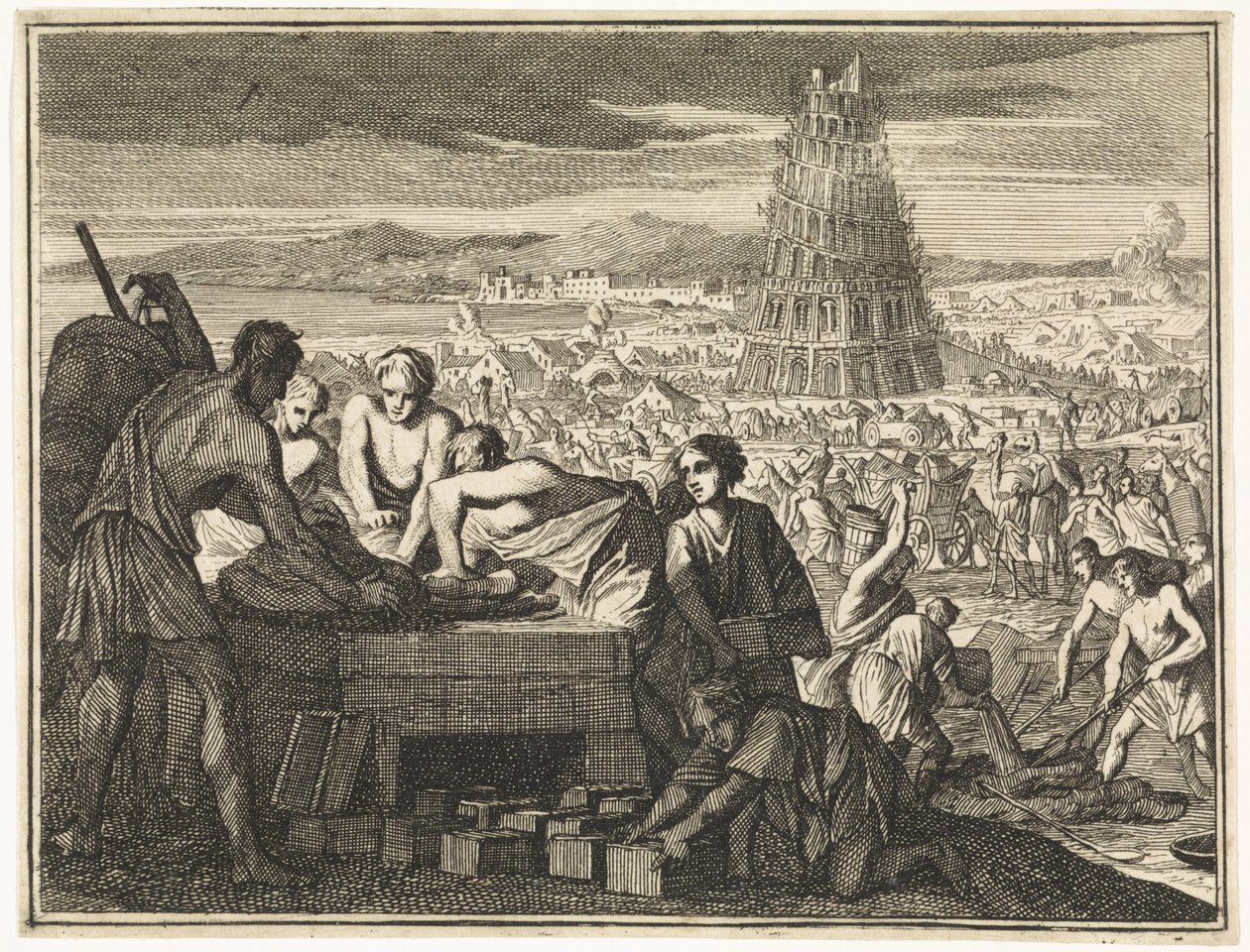 Produzione di pietre per la Torre di Babele da Caspar Luyken