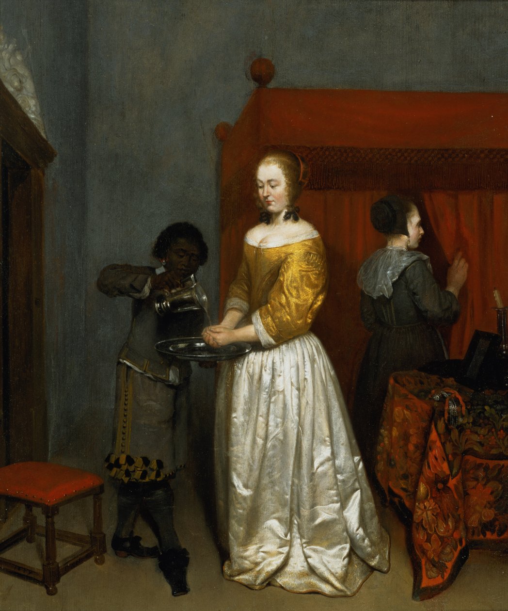 Una Signora che si Lava le Mani, 1657 da Caspar Netscher