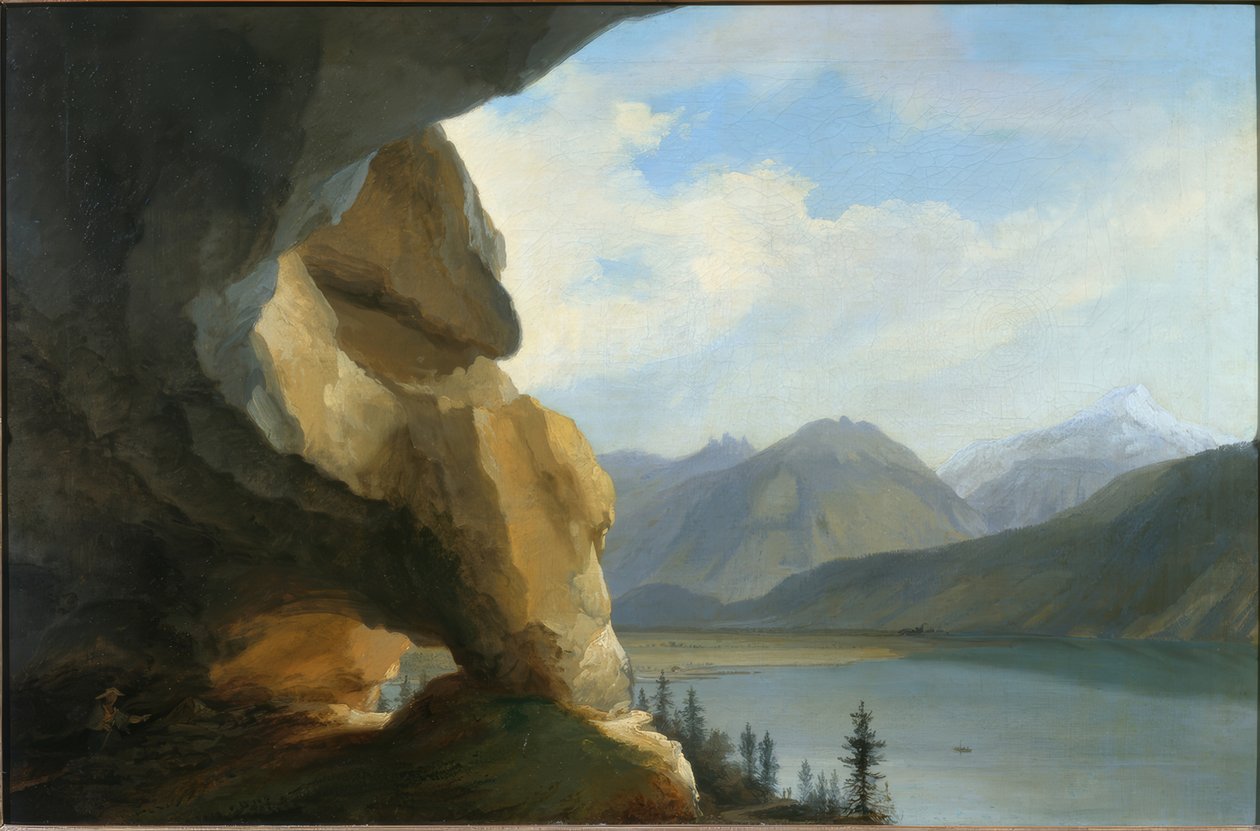 Vista dalla Grotta del Beatus sul lago di Thun e sulla Schynige Platte da Caspar Wolf