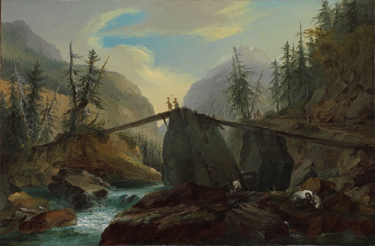 Ponte di legno sul Lütschine vicino a Gsteig, 1774 da Caspar Wolf