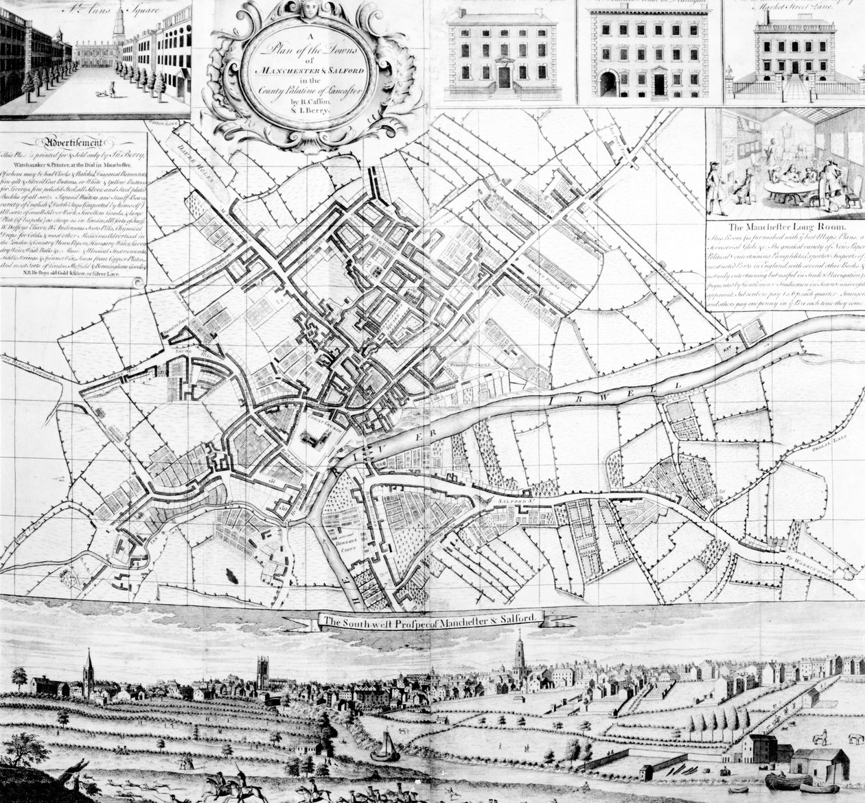 Mappa di Manchester, 1751 da Casson and Berry
