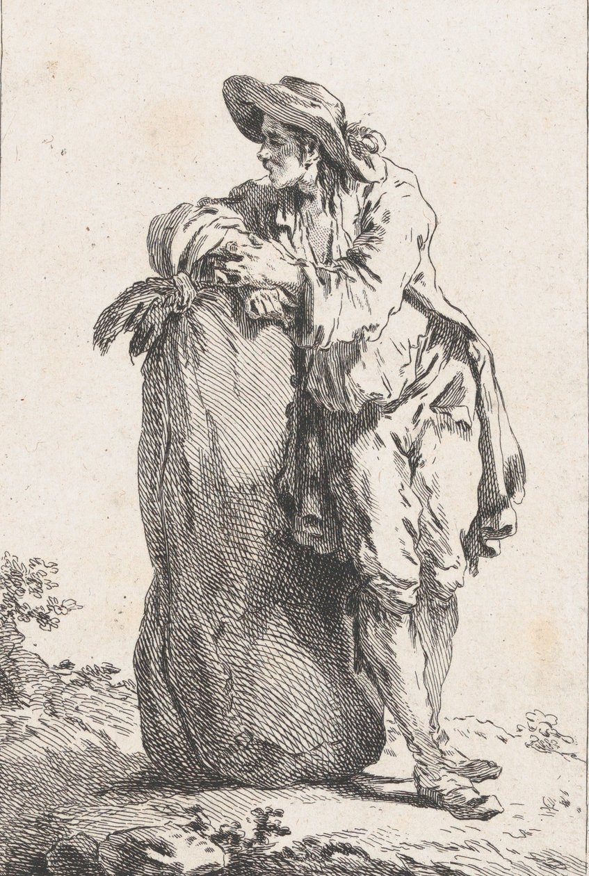 Contadino appoggiato a un sacco di grano, 1758 da Catherine Francoise Beauvarlet